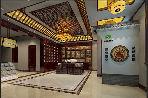 丰满古朴典雅的中式茶叶店大堂设计效果图